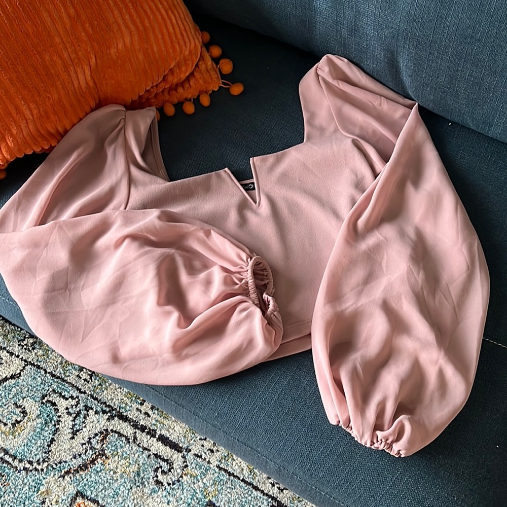 Pink Cropped Long Sleeve Top